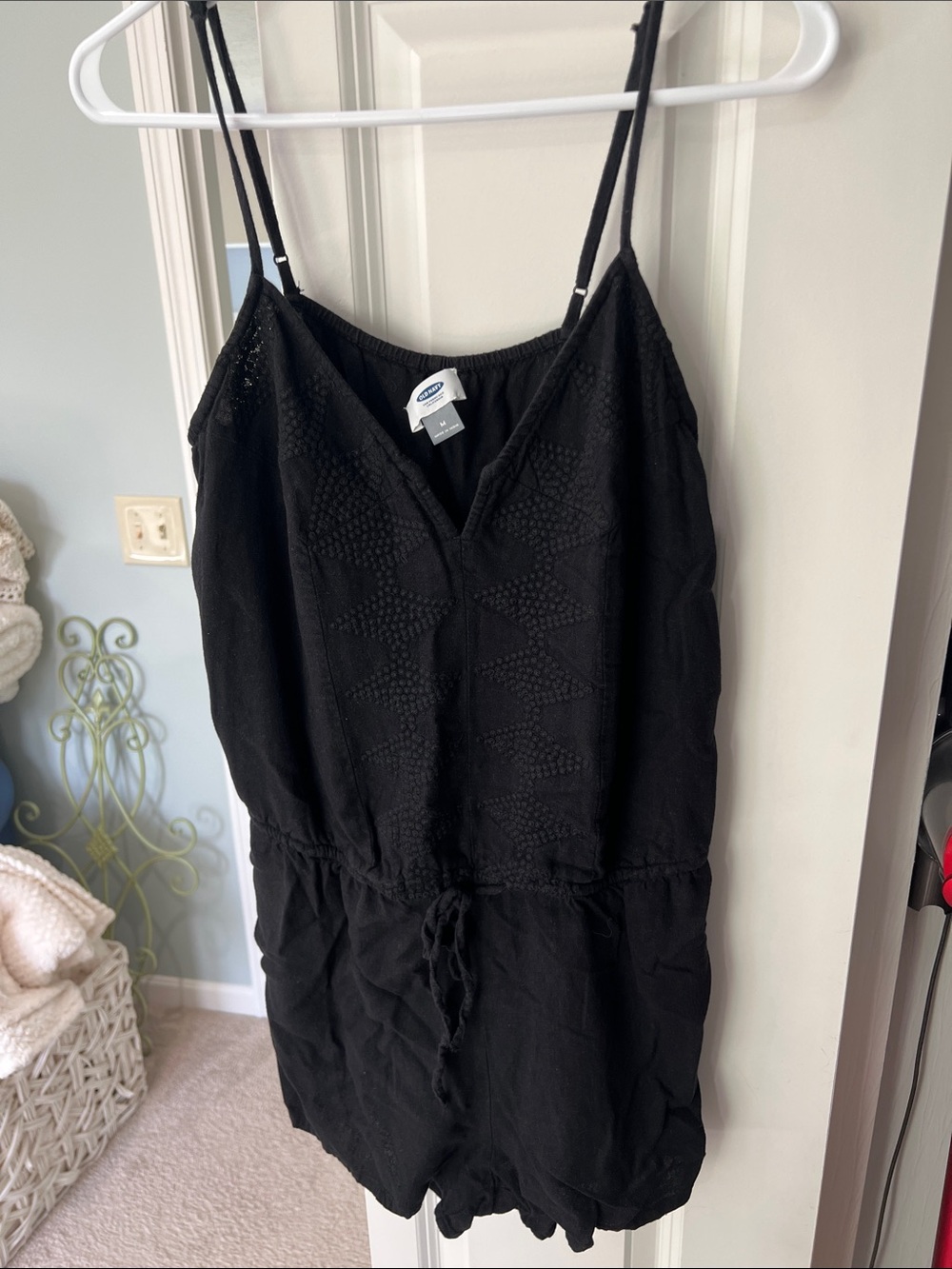 Old Navy Black Sleeveless Mini Romper with Drawstring Waist